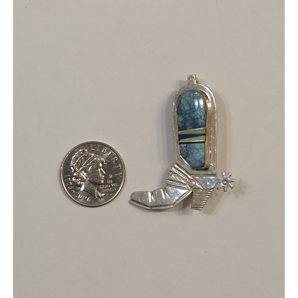 Vintage Robert Vandover Navajo Sterling Silver Turquoise Boot Brooch Signed - Picture 2 of 5